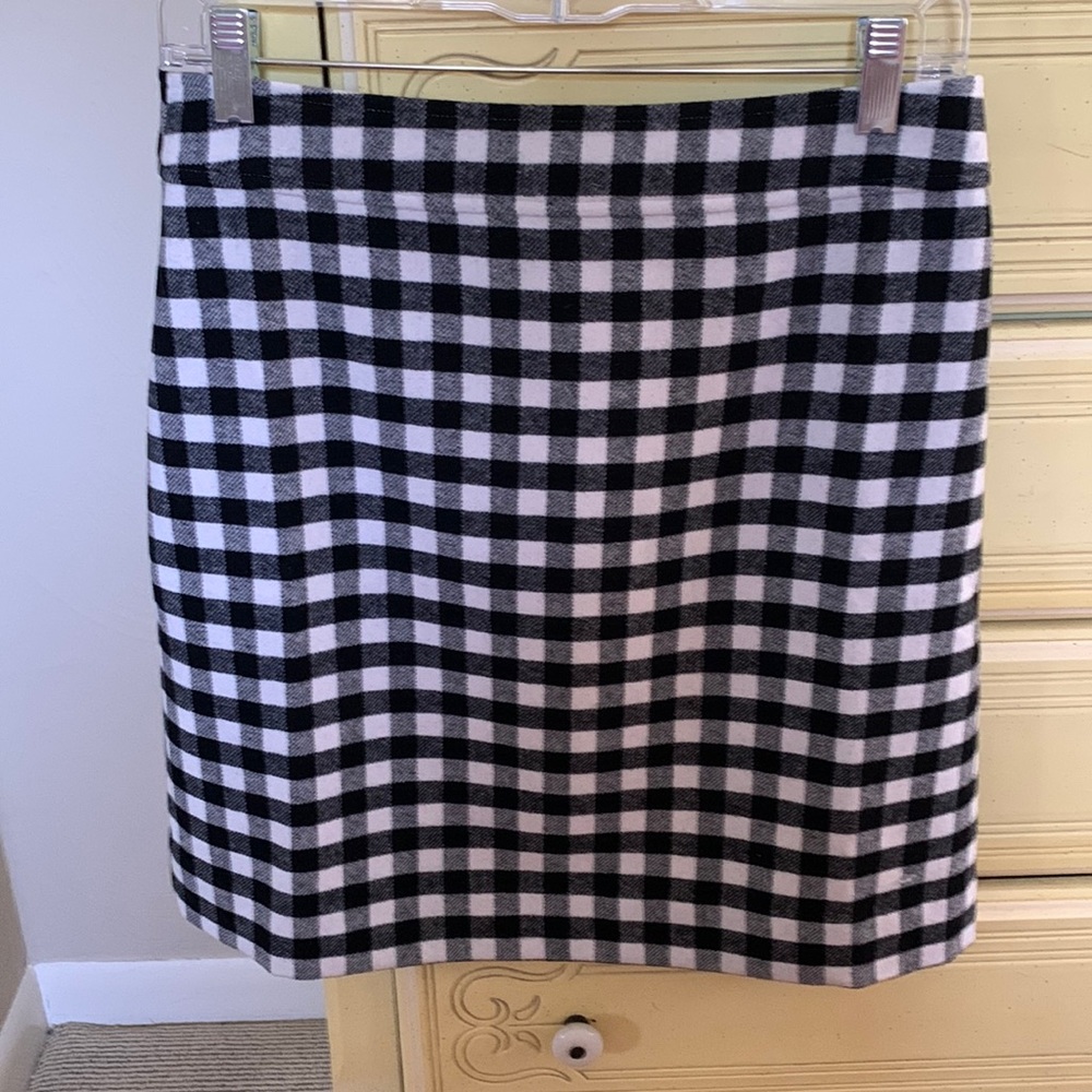 J Crew black and white checked wool skirt